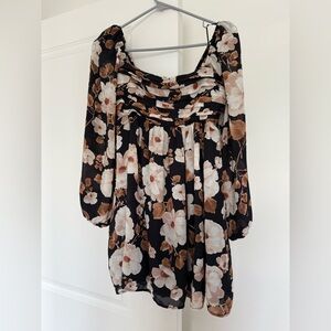 Abercrombie & Fitch Emerson Balloon Sleeve Mini Dress in Brown Floral